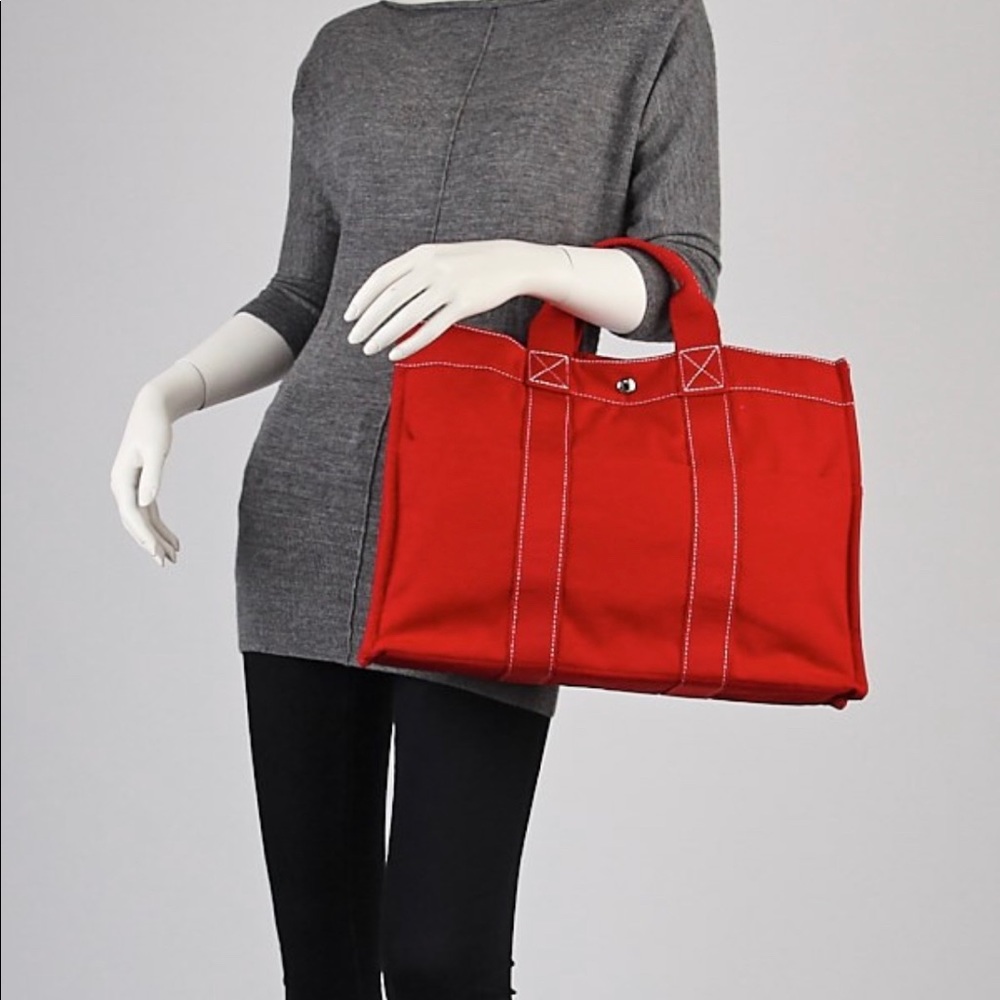 Authentic used Hermès Canvas tote MM Rouge